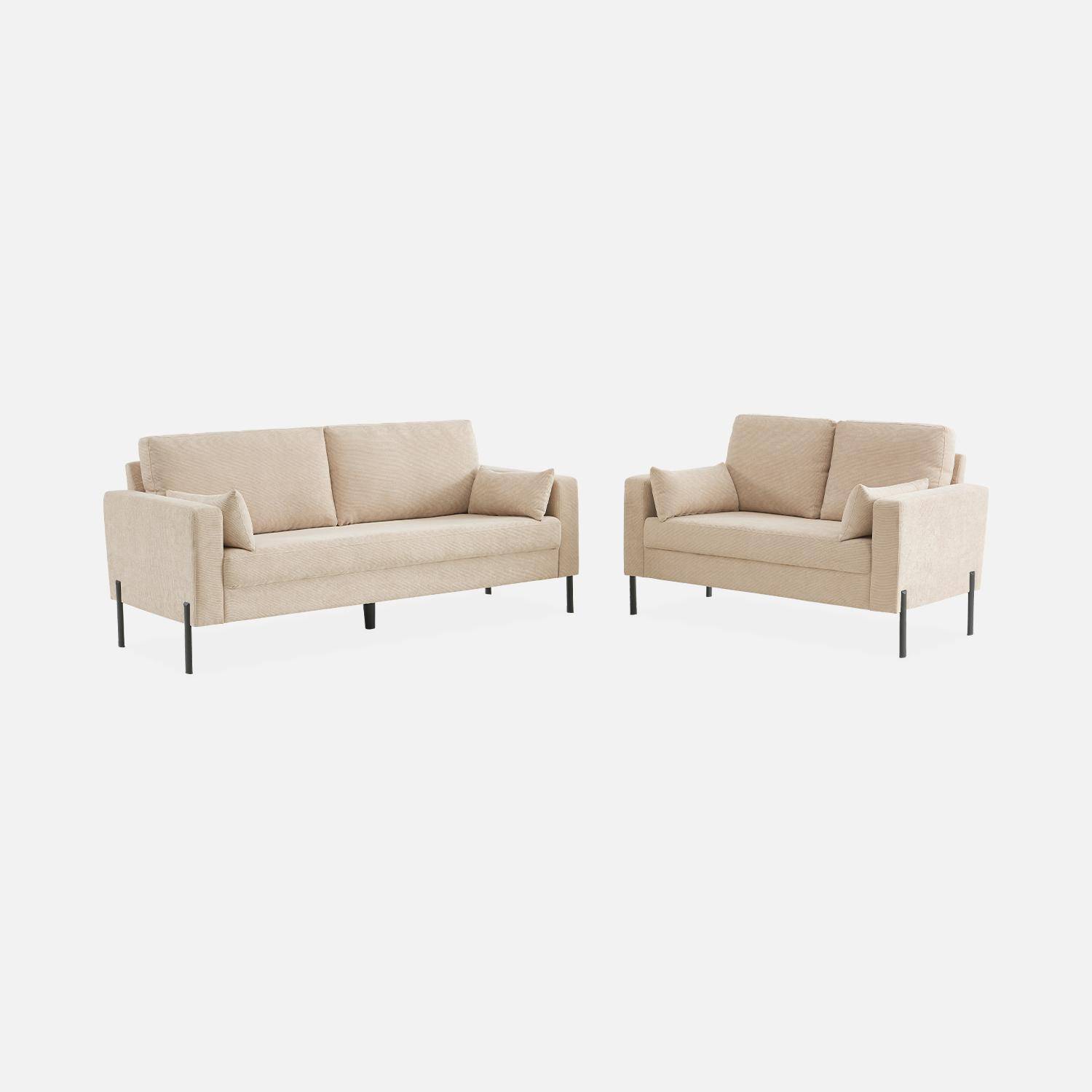 Tweezits sofa van beige corduroy - Bjorn - 2-zits bank met metalen poten, scandinavische stijl   Photo7
