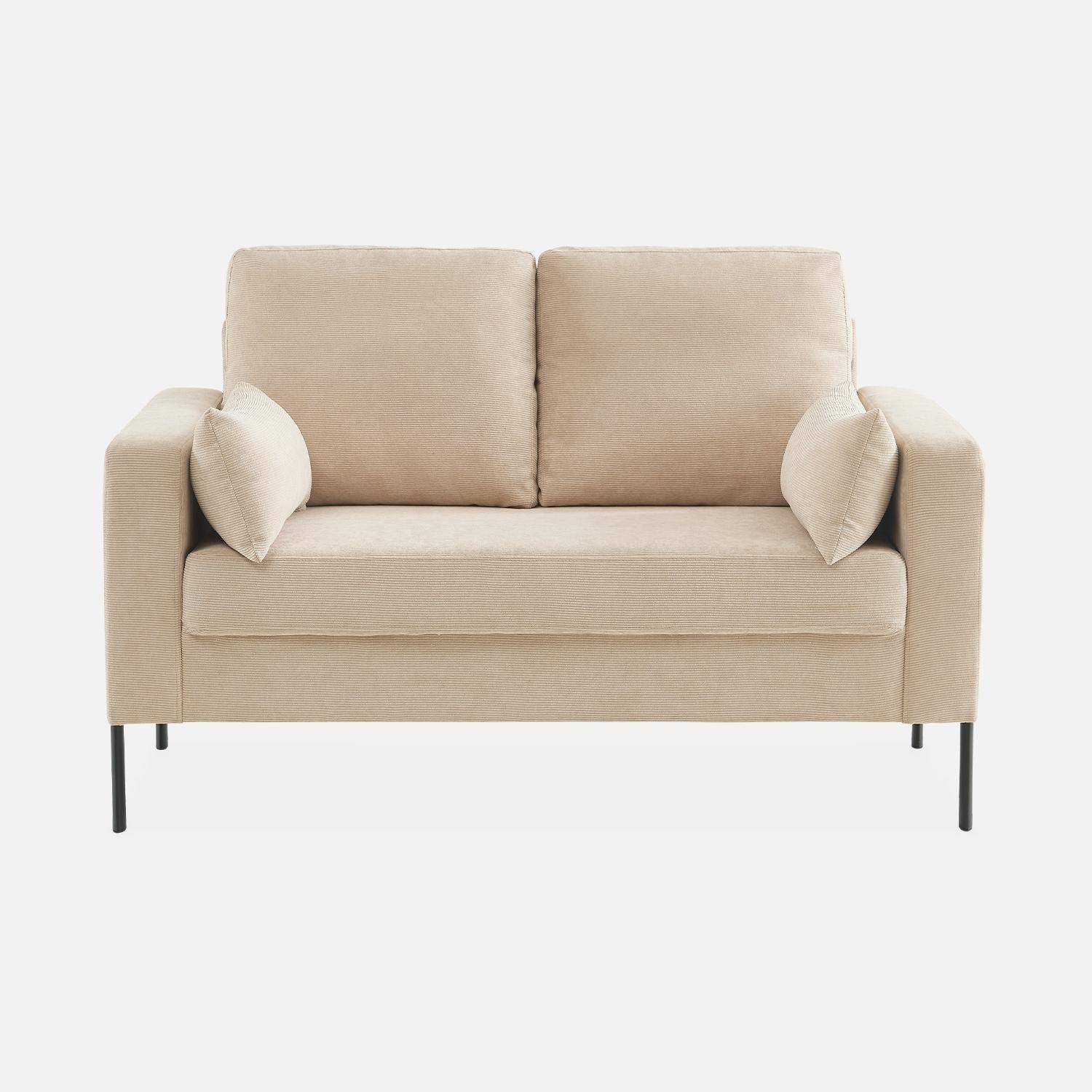 Tweezits sofa van beige corduroy - Bjorn - 2-zits bank met metalen poten, scandinavische stijl   Photo5