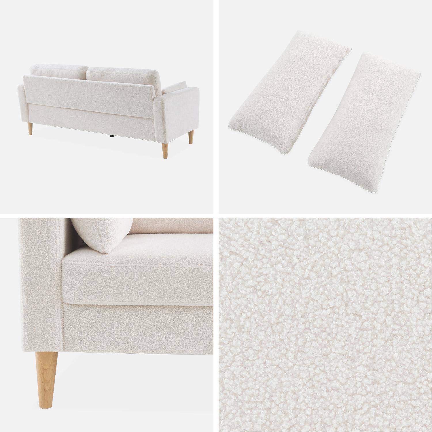 Driezits sofa van wit boucléstof - Bjorn - 3-zits bank met houten poten, scandinavische stijl  ,sweeek,Photo4