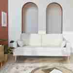 Canapé à bouclettes blanches - Bjorn - Canapé 3 places fixe droit pieds bois, style scandinave   Photo1