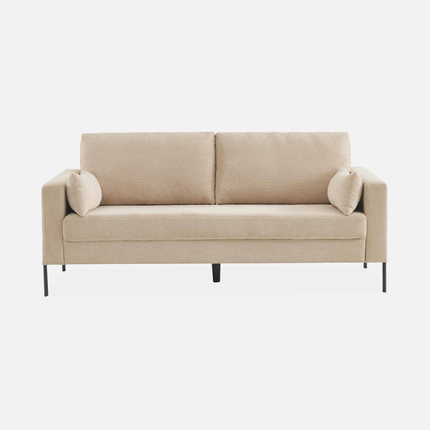 Canapé en velours beige - Bjorn - Canapé 3 places fixe droit pieds métal, style scandinave   Photo4