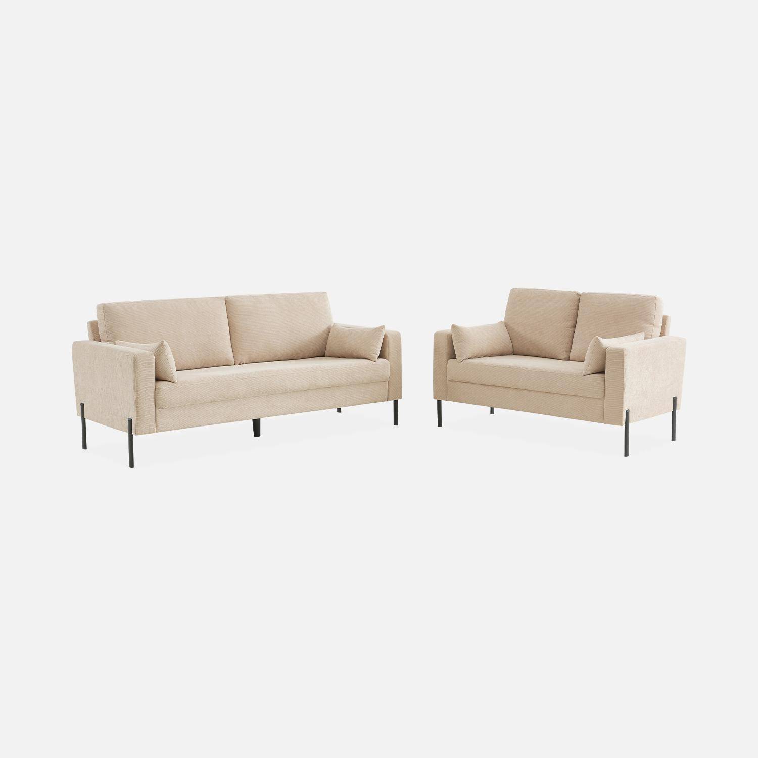 Canapé en velours beige - Bjorn - Canapé 3 places fixe droit pieds métal, style scandinave   Photo6