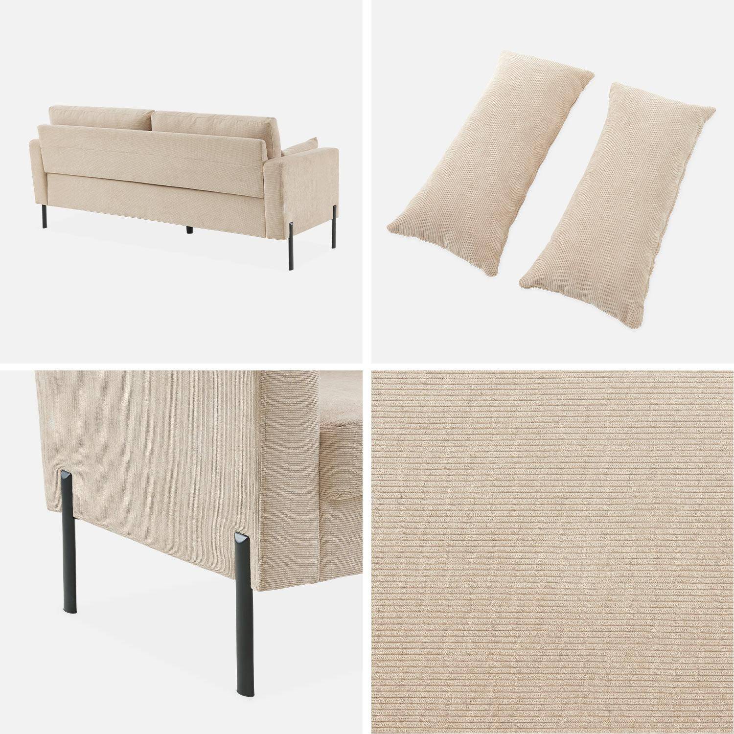 Canapé en velours beige - Bjorn - Canapé 3 places fixe droit pieds métal, style scandinave   Photo5