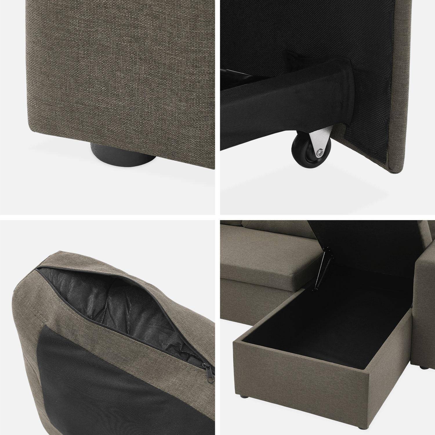 Bruine stoffen bedbank met chaise longue en opbergruimte - IDA - 3-zits, omkeerbare hoeksalon, opbergruimte, zetelbed,sweeek,Photo10