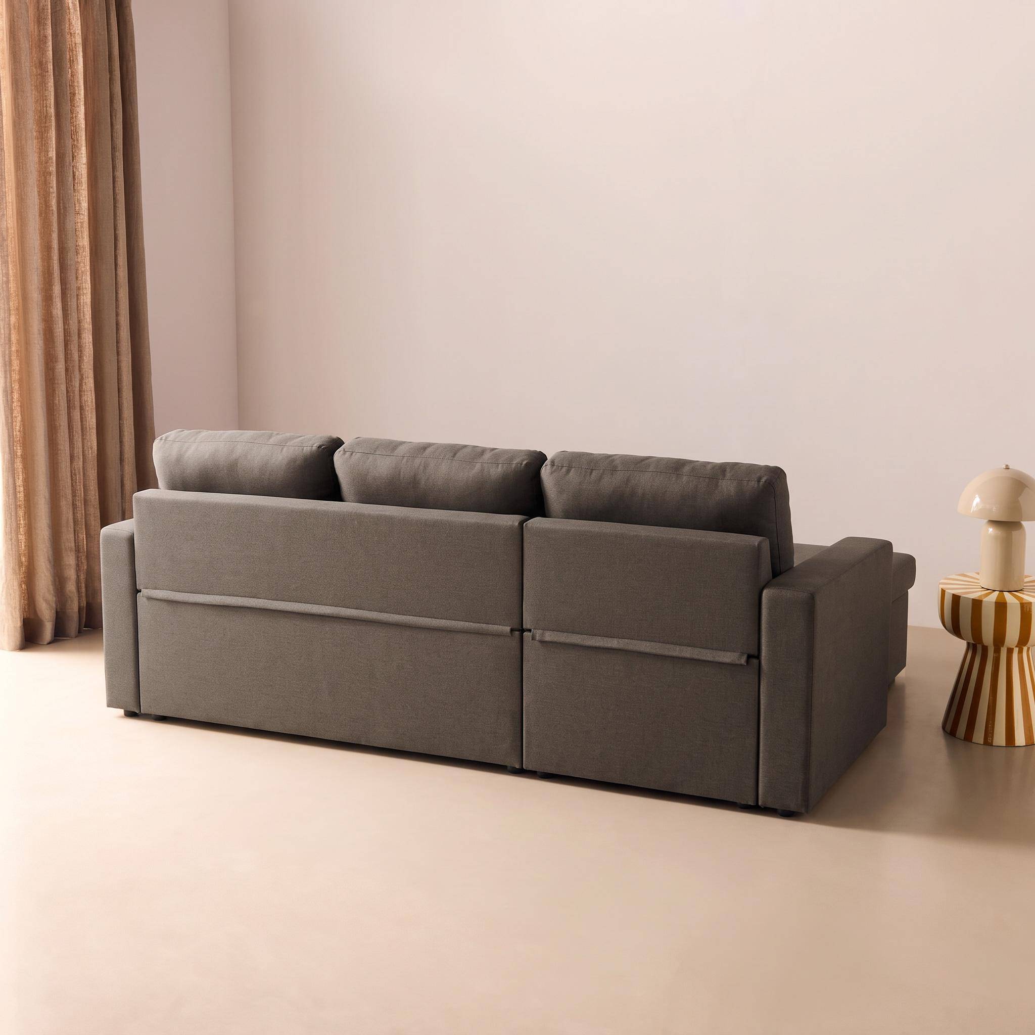 Canapé d'angle convertible en tissu marron - IDA - 3 places, fauteuil d'angle réversible coffre rangement lit modulable  Photo6