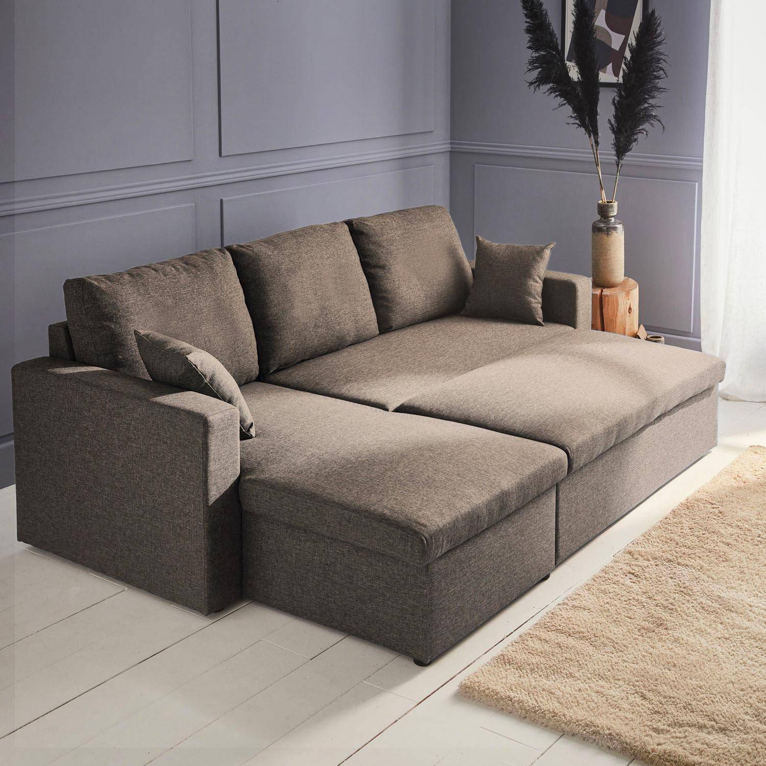 Sofa rozkładana z tkaniny - Narożnik- IDA Brązowa - 3-osobowy, odwracalny narożnik, fotel, schowek, łóżko ,sweeek,Photo2