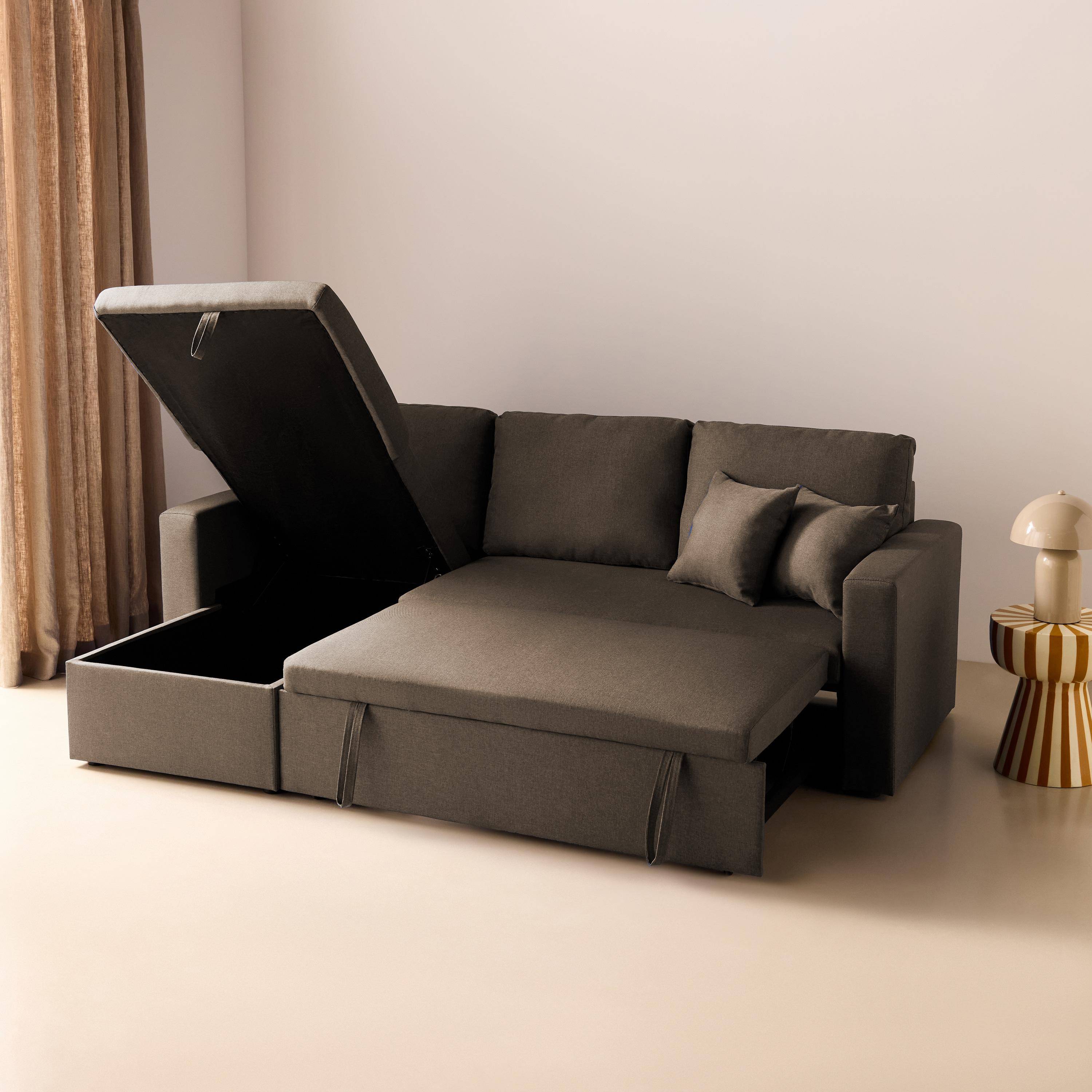 Canapé d'angle convertible en tissu marron - IDA - 3 places, fauteuil d'angle réversible coffre rangement lit modulable  Photo4