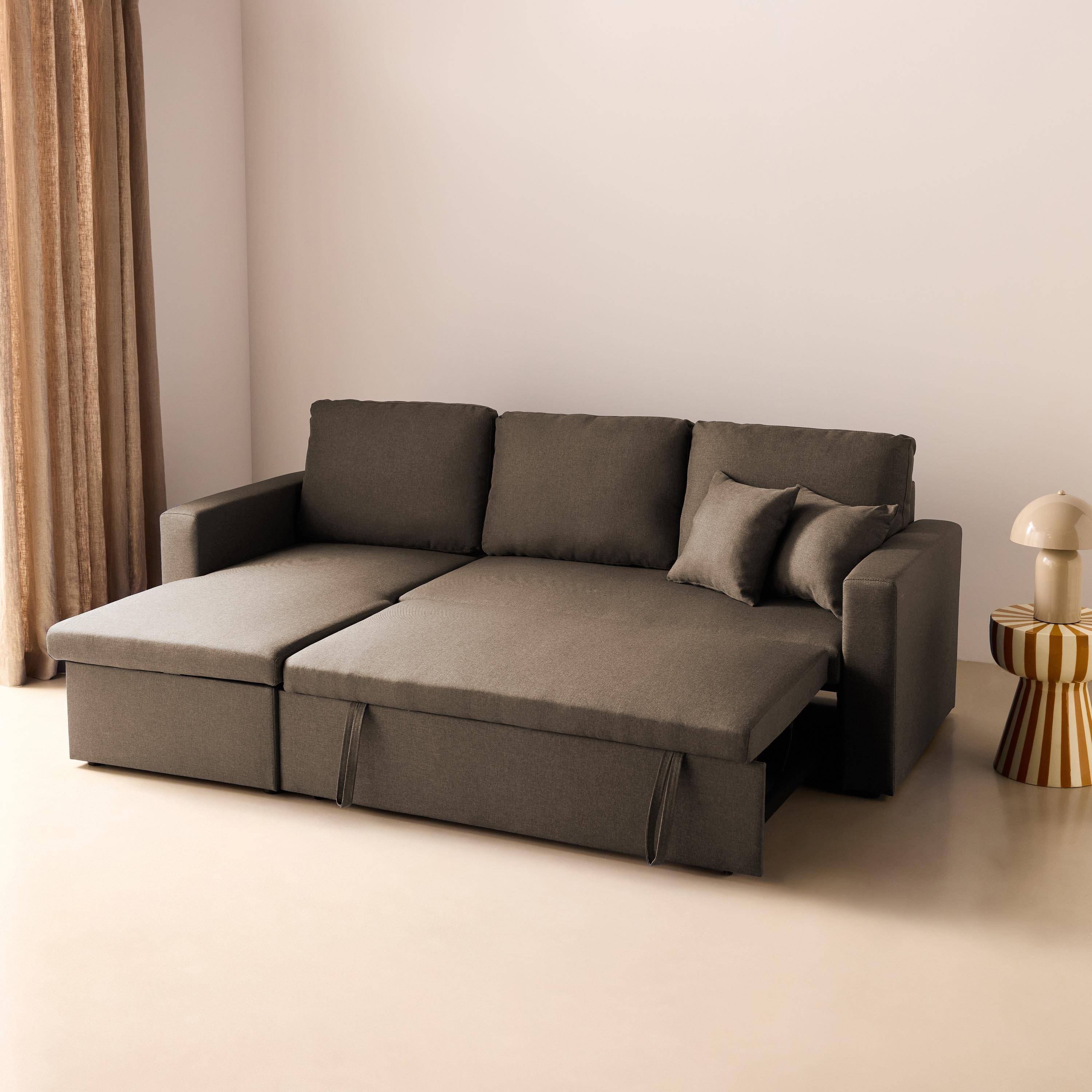 Canapé d'angle convertible en tissu marron - IDA - 3 places, fauteuil d'angle réversible coffre rangement lit modulable ,sweeek,Photo3