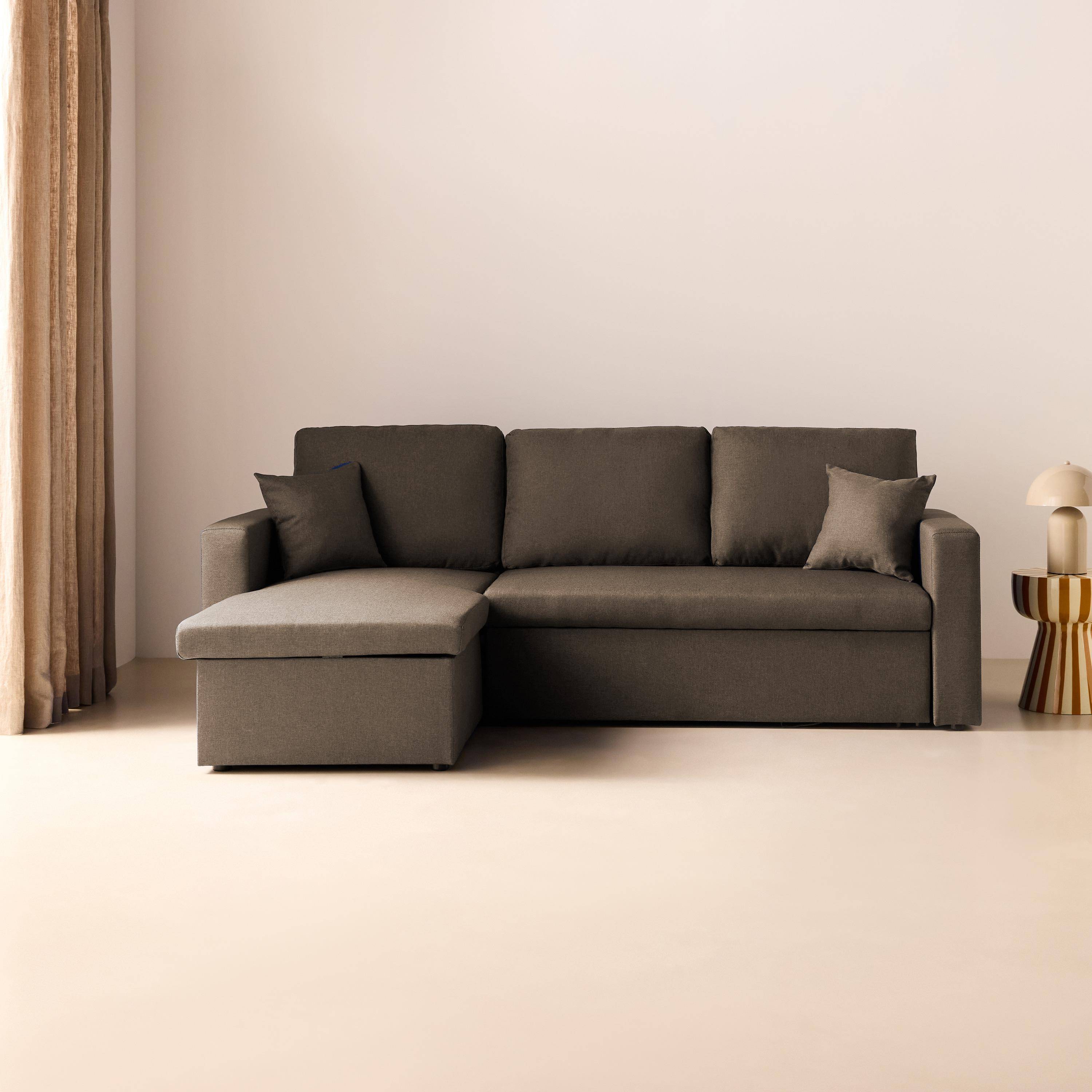 Canapé d'angle convertible en tissu marron - IDA - 3 places, fauteuil d'angle réversible coffre rangement lit modulable ,sweeek,Photo1