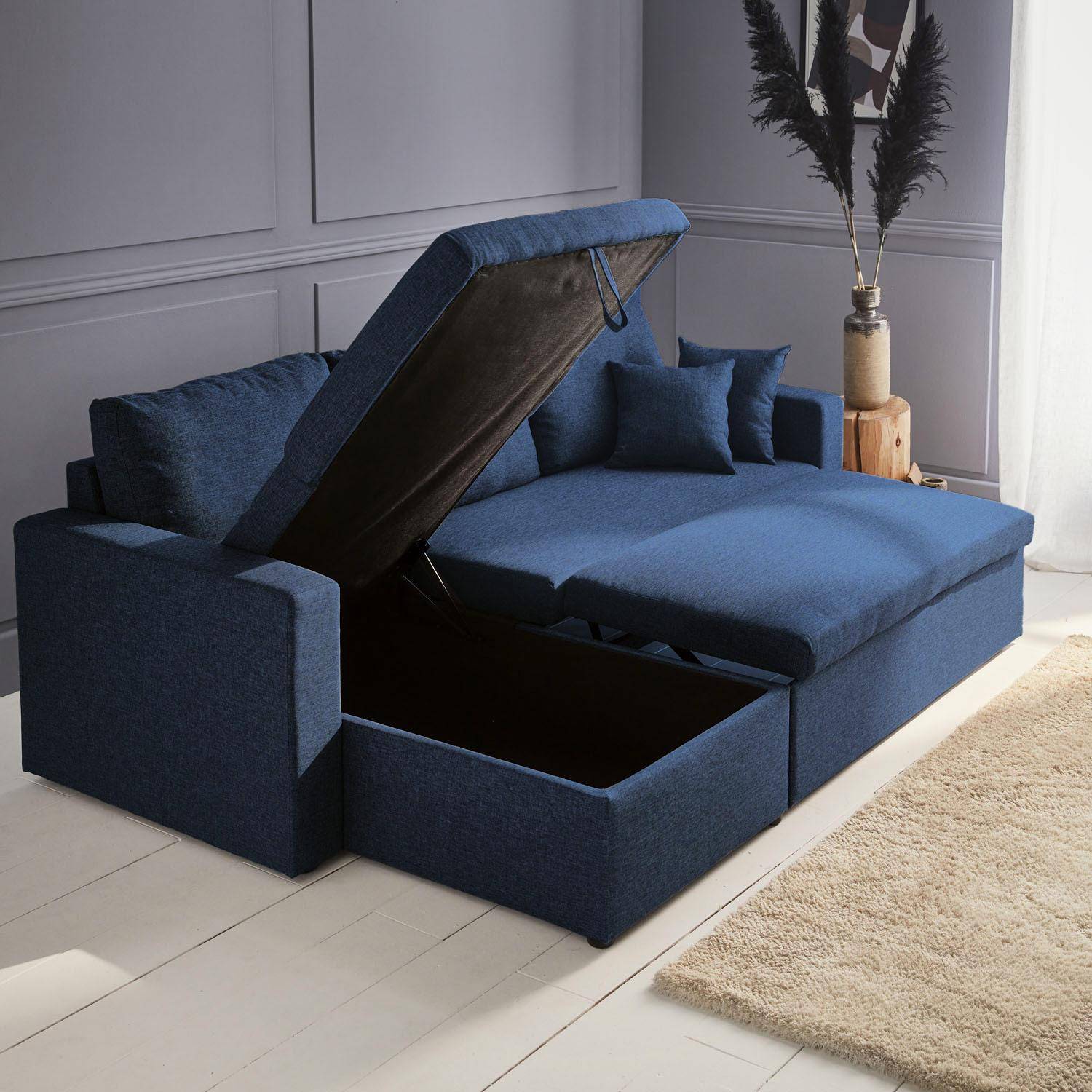 Canapé d'angle convertible en tissu bleu - IDA - 3 places, fauteuil d'angle réversible coffre rangement lit modulable ,sweeek,Photo3