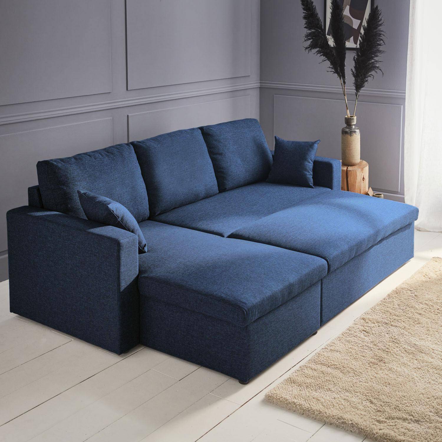 Canapé d'angle convertible en tissu bleu - IDA - 3 places, fauteuil d'angle réversible coffre rangement lit modulable ,sweeek,Photo2