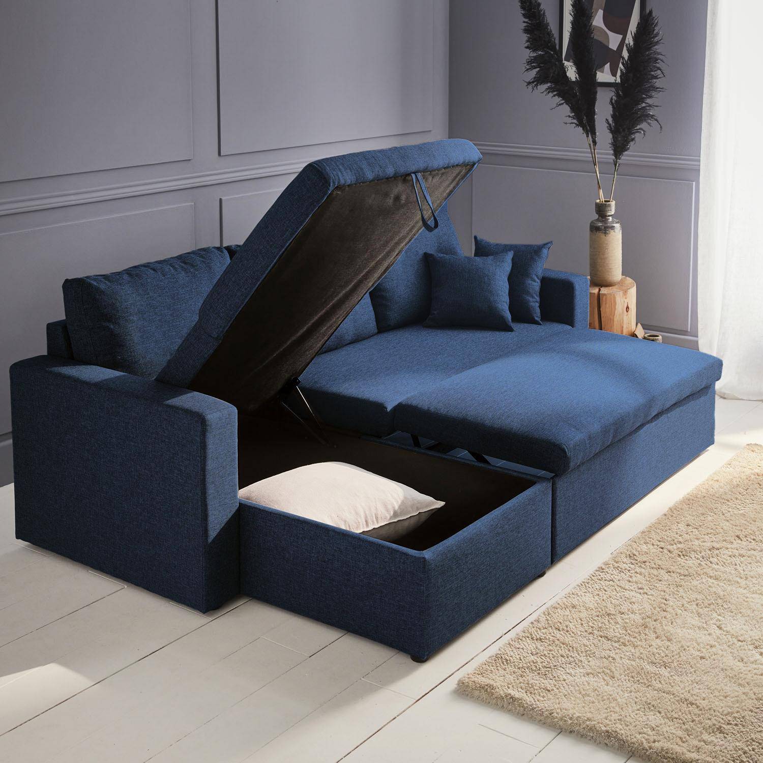 Canapé d'angle convertible en tissu bleu - IDA - 3 places, fauteuil d'angle réversible coffre rangement lit modulable ,sweeek,Photo4