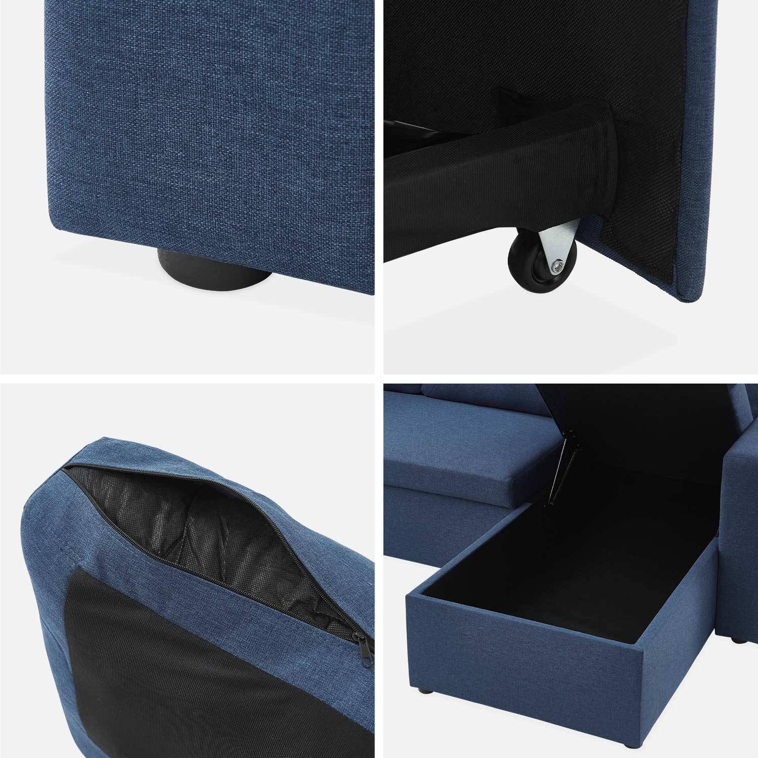 Canapé d'angle convertible en tissu bleu - IDA - 3 places, fauteuil d'angle réversible coffre rangement lit modulable ,sweeek,Photo10