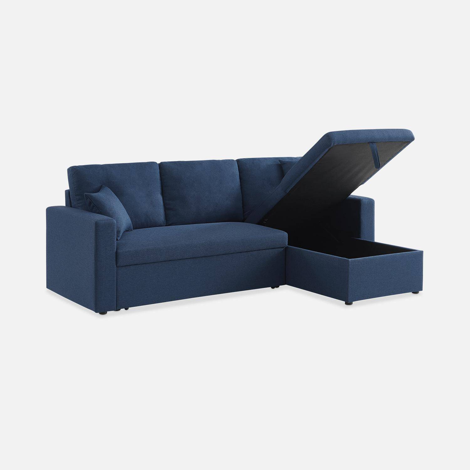 Canapé d'angle convertible en tissu bleu - IDA - 3 places, fauteuil d'angle réversible coffre rangement lit modulable ,sweeek,Photo7