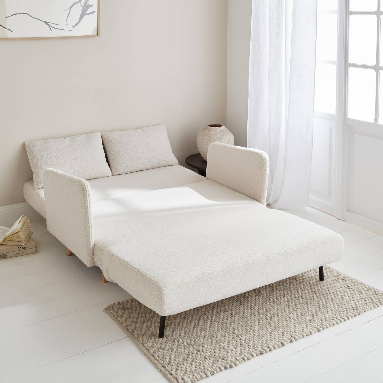sofá-cama escandinavo de 2 lugares - pernas em madeira, encosto reclinável - PANAM Photo2