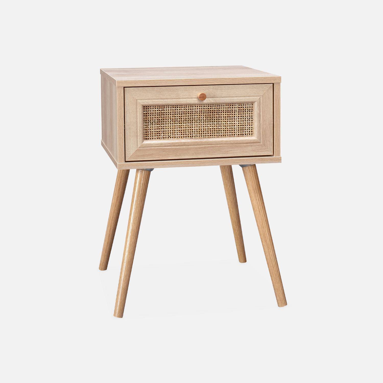 Woven rattan bedside table with drawer, 39x39x55.4cm - Boheme - Natural Wood colour,sweeek,Photo3