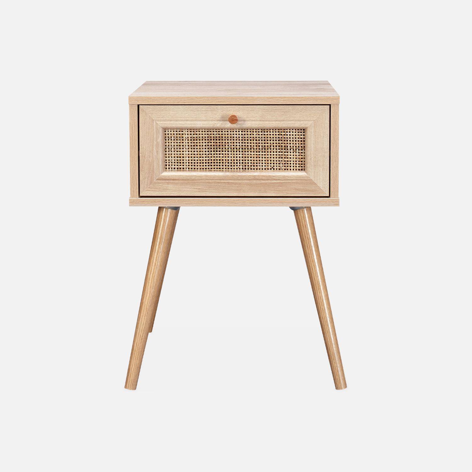 Woven rattan bedside table with drawer, 39x39x55.4cm - Boheme - Natural Wood colour,sweeek,Photo4