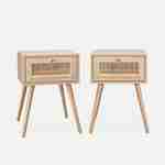 Conjunto de 2 mesas de cabeceira com efeito madeira e cana com 1 gaveta - Bohème Photo3