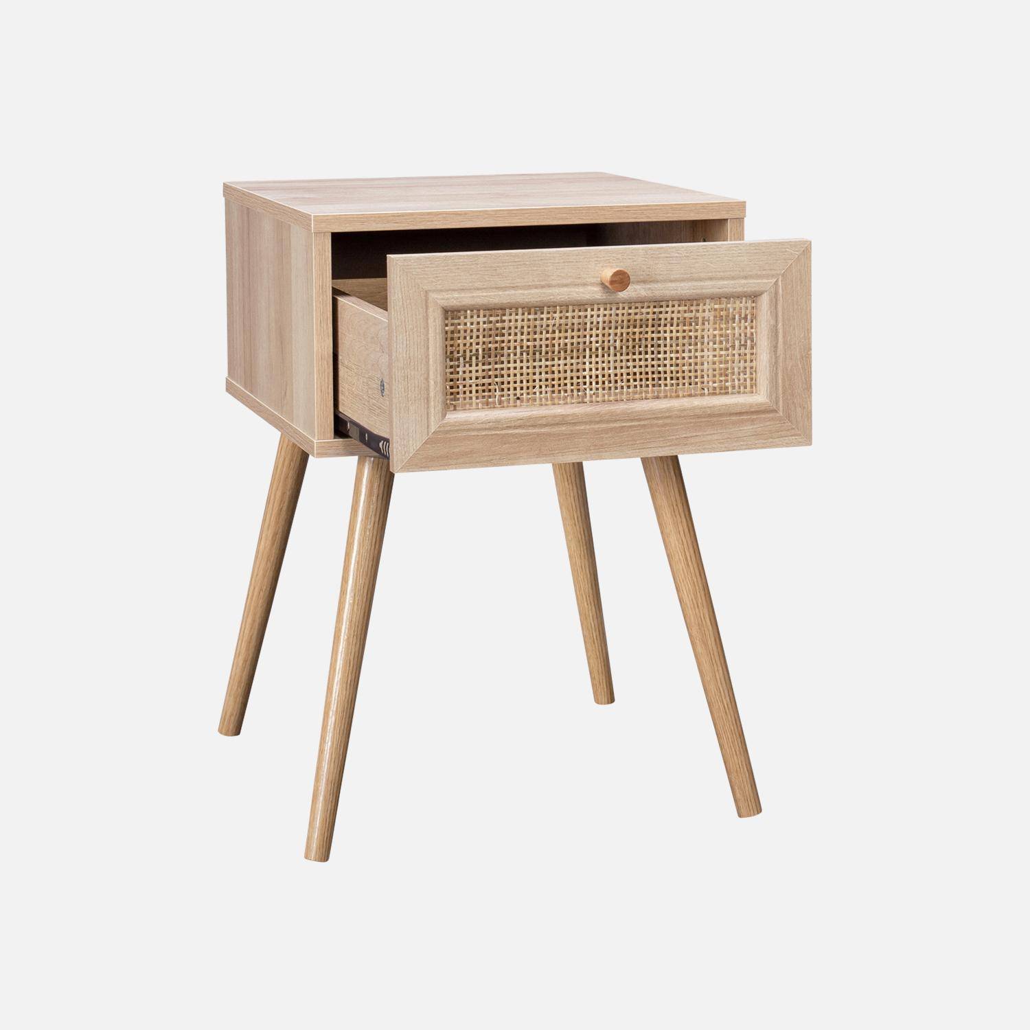 Conjunto de 2 mesas de cabeceira com efeito madeira e cana com 1 gaveta - Bohème,sweeek,Photo6
