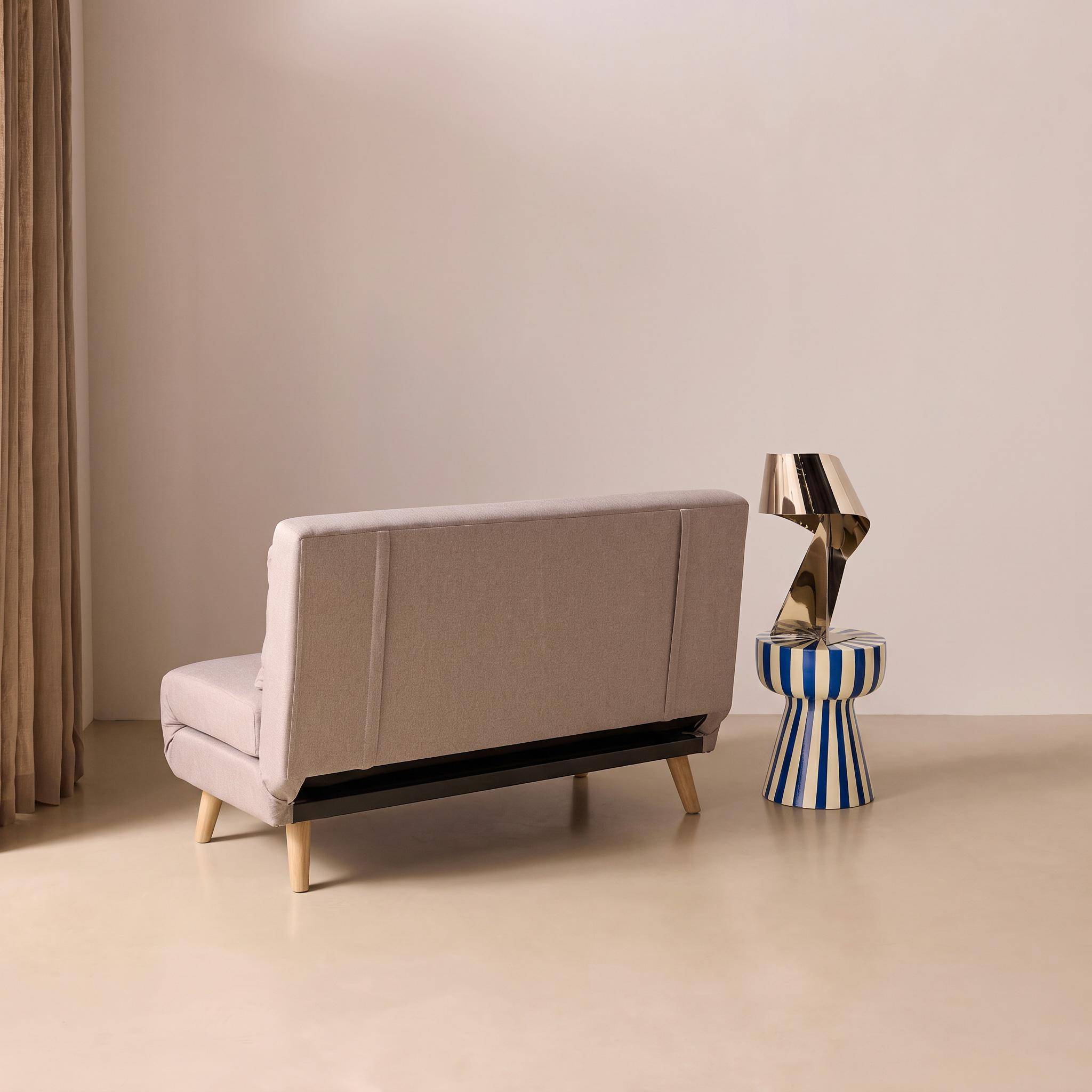 Sofá-cama em tecido com pés em madeira, 2 lugares Bege - 120x89x80 cm,sweeek,Photo6