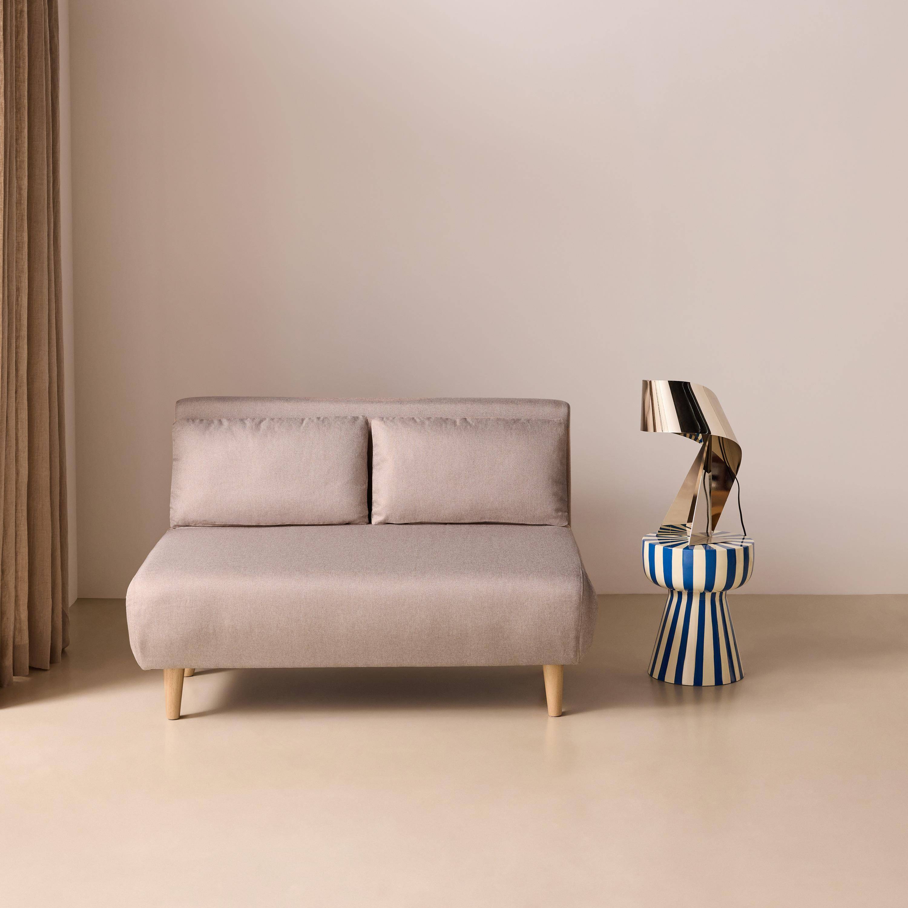 Sofá-cama em tecido com pés em madeira, 2 lugares Bege - 120x89x80 cm Photo1