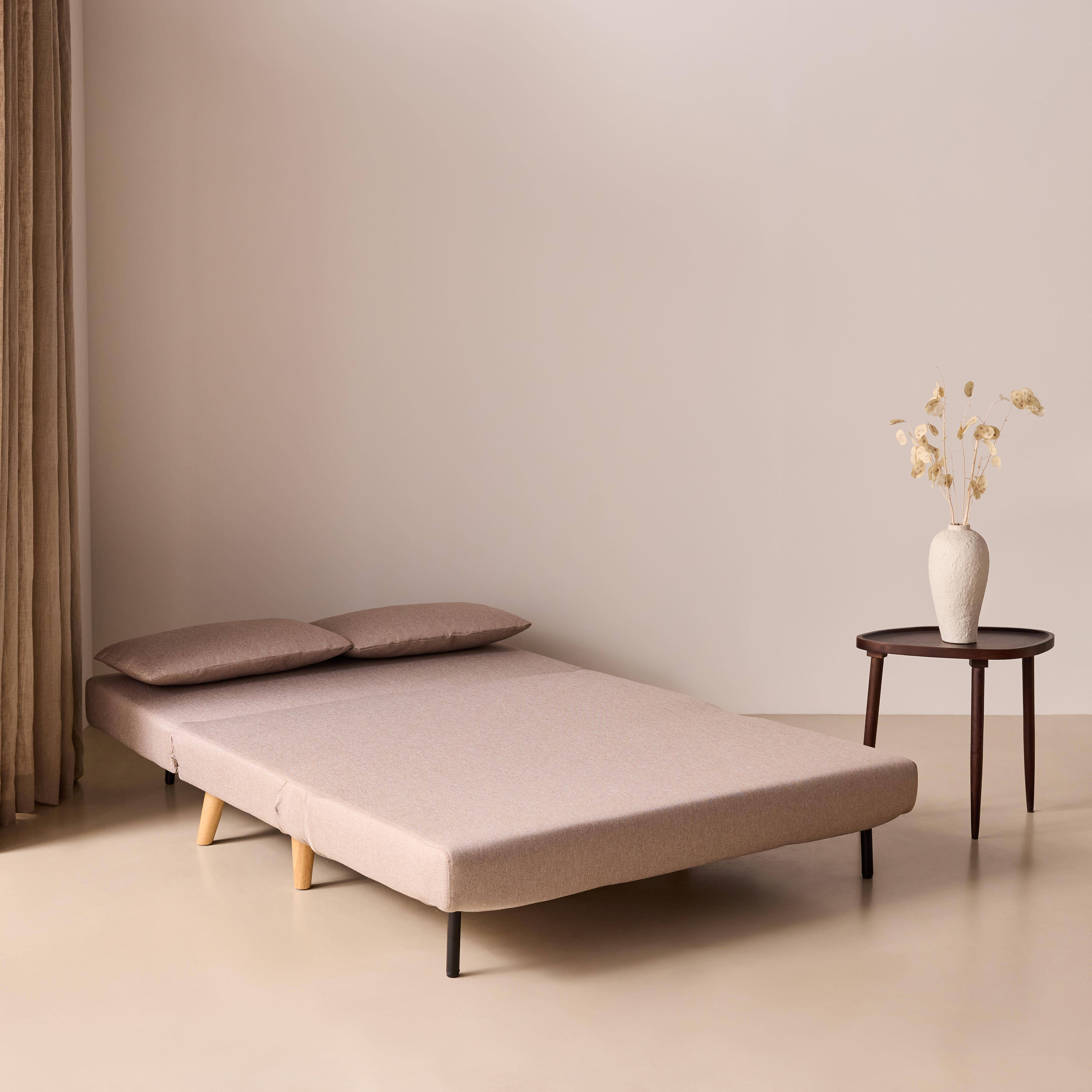 Canapé convertible en tissu - Guesta - 2 places scandinave, pieds bois foncé, beige, banquette, dossier inclinable,sweeek,Photo4