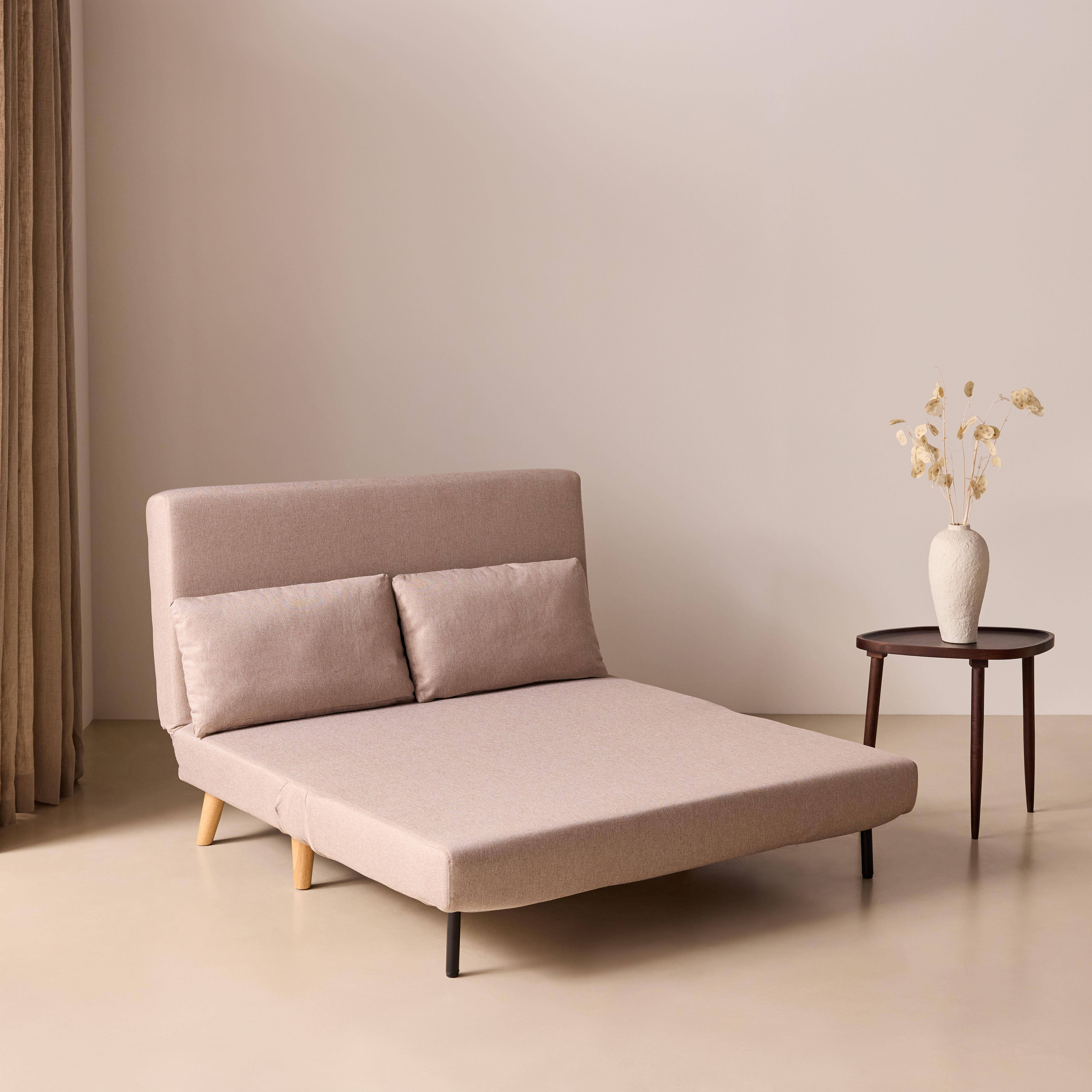 Canapé convertible en tissu - Guesta - 2 places scandinave, pieds bois foncé, beige, banquette, dossier inclinable Photo3