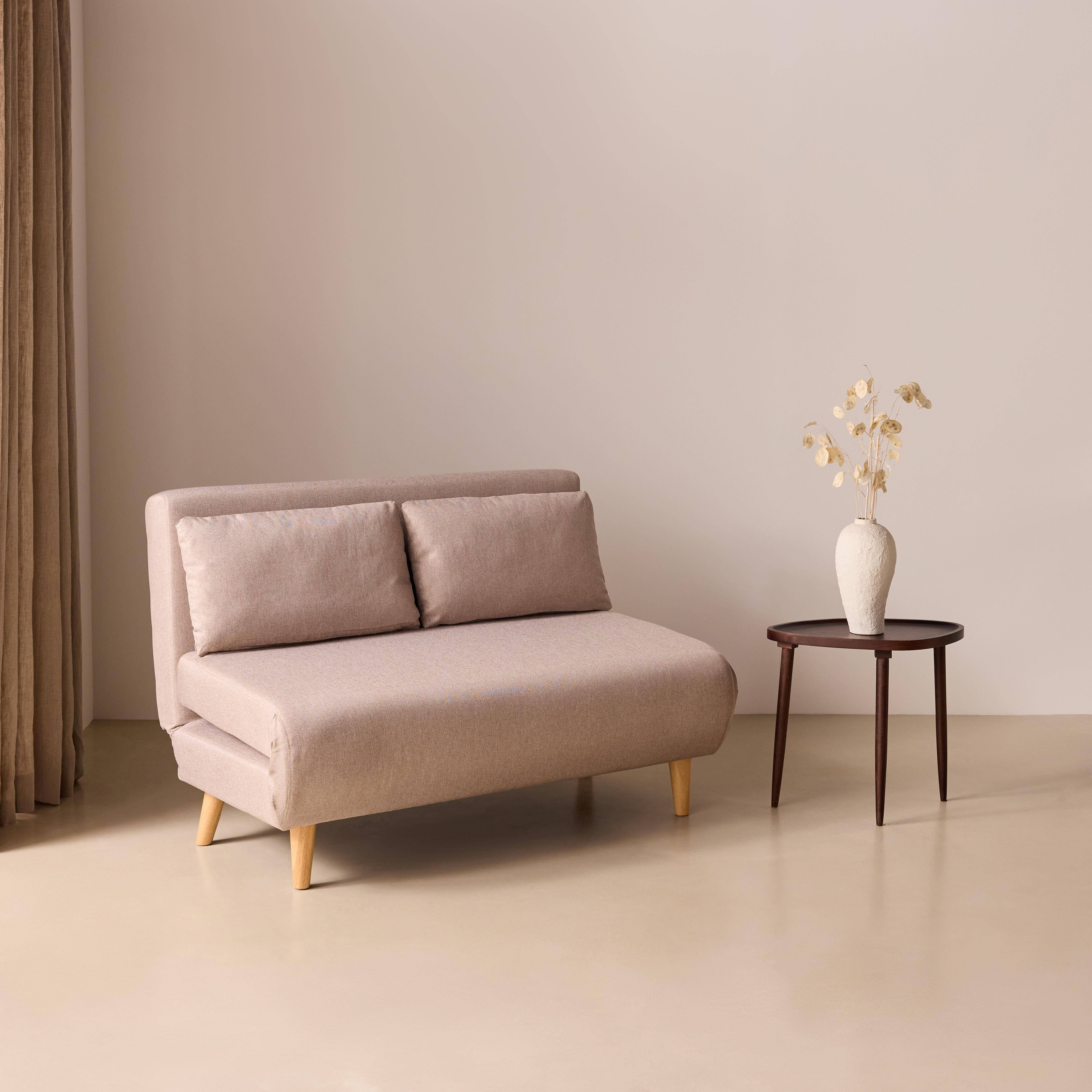 Canapé convertible en tissu - Guesta - 2 places scandinave, pieds bois foncé, beige, banquette, dossier inclinable Photo2