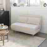 Divano letto in tessuto bouclé bianco - Guesta - Divano letto scandinavo a 2 posti, gambe in legno scuro, seduta a panca, schienale reclinabile Photo1