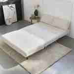 Uitklapbare slaapbank van witte gekrulde stof - Guesta - Skandinavische 2-zits, donkere houten poten, lounge bank, inklapbare rugleuning Photo2