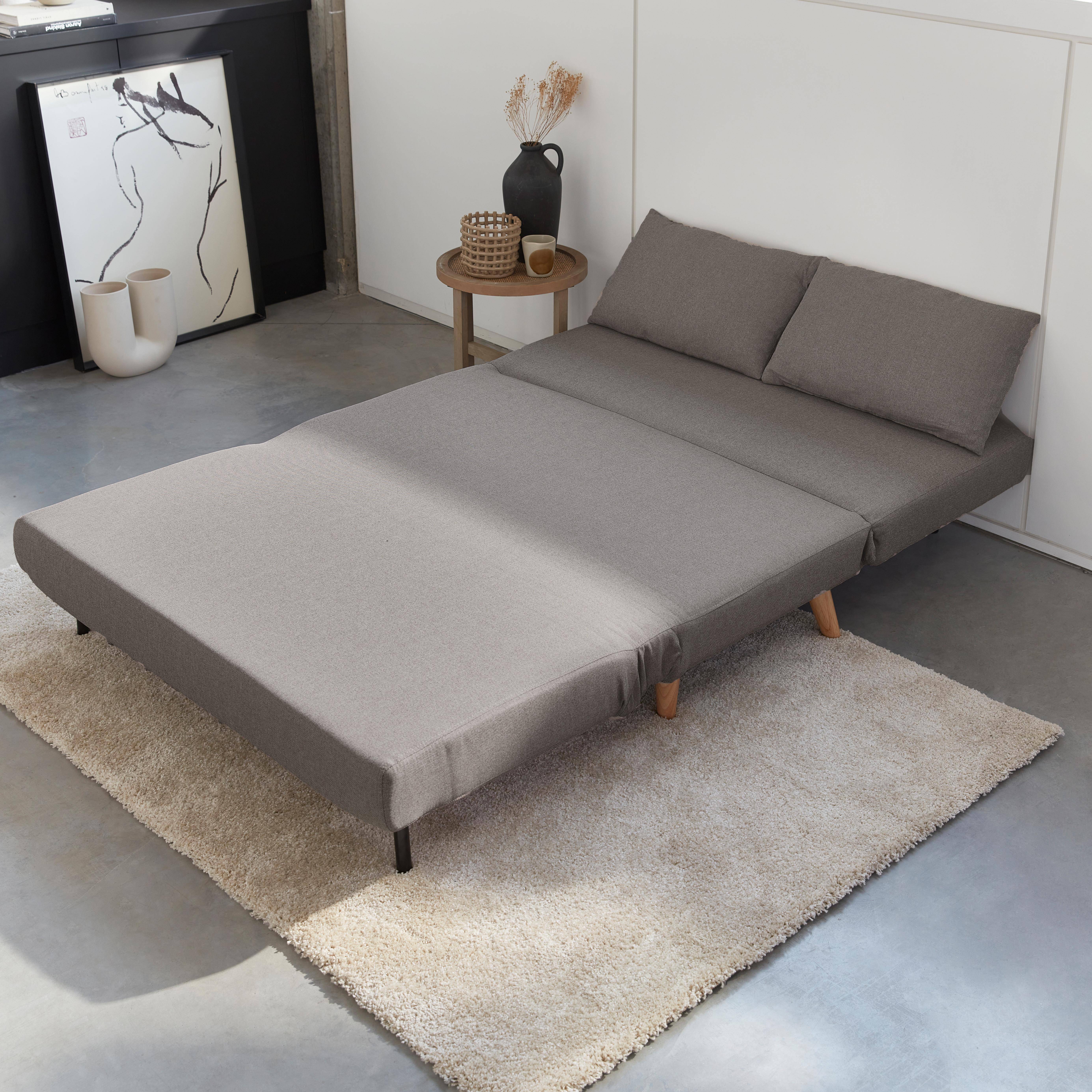 Sofá cama de tela - Guesta - Escandinavo de 2 plazas, patas de madera oscura, gris claro, asiento corrido, respaldo reclinable,sweeek,Photo2
