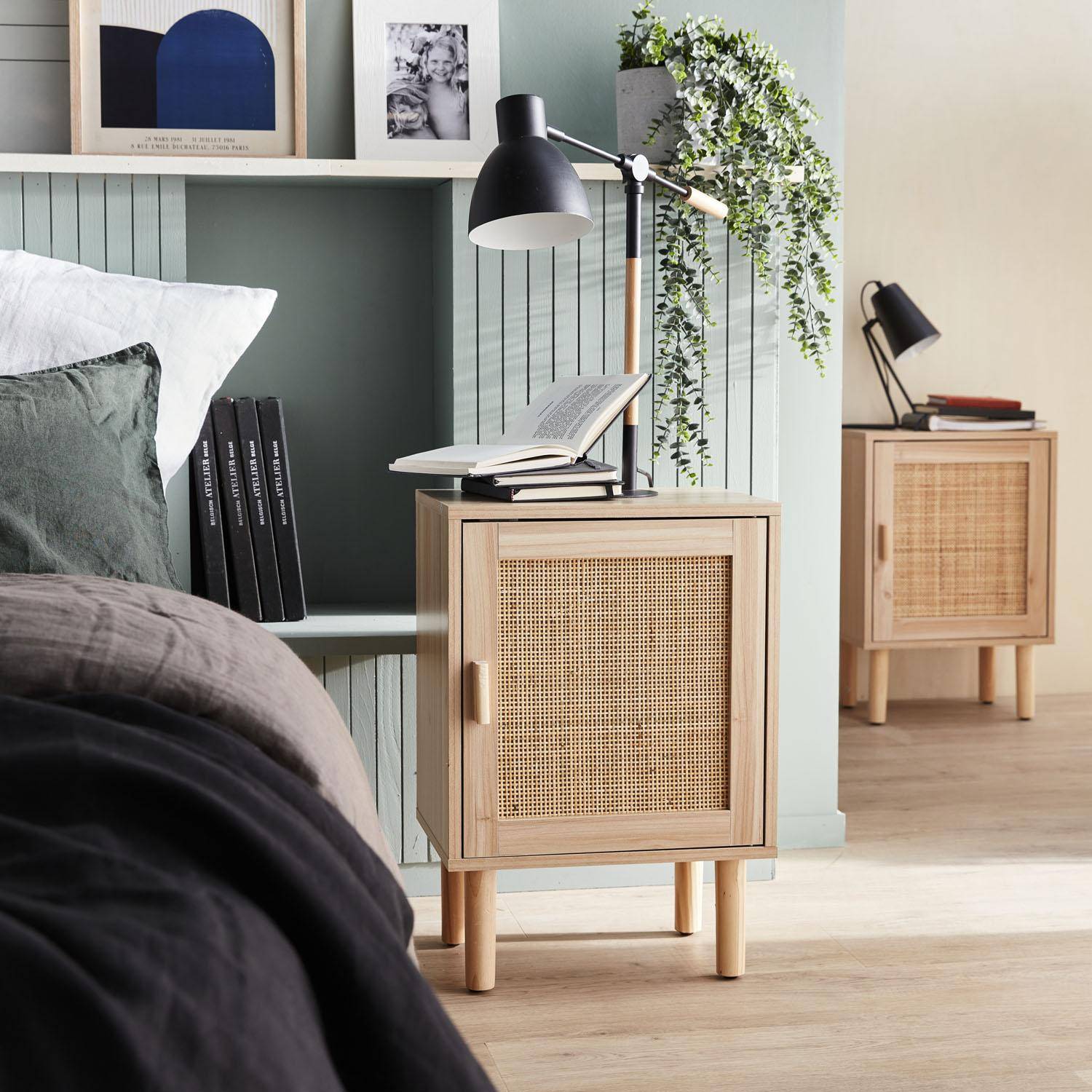 Pair of woven rattan 1-door bedside tables, 40x30x58cm - Camargue - Natural Photo1