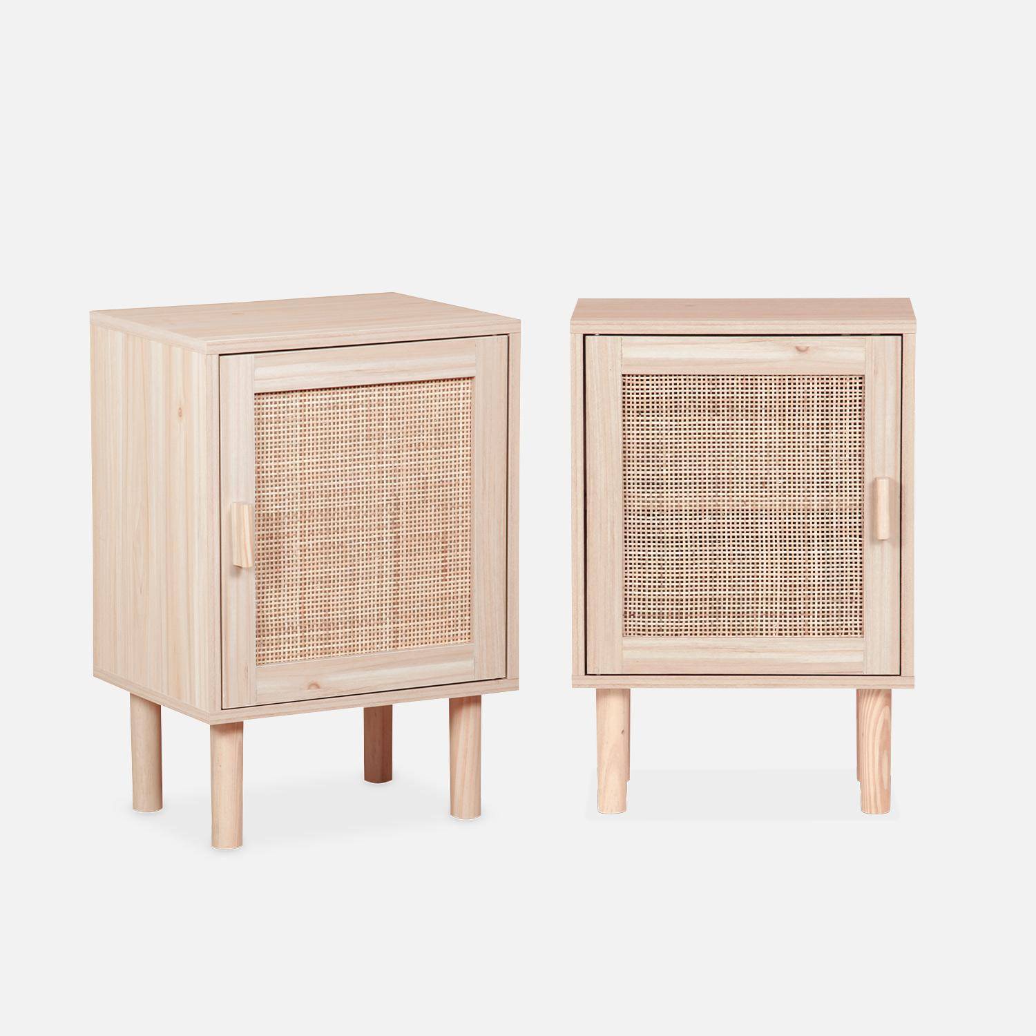 Pair of woven rattan 1-door bedside tables, 40x30x58cm - Camargue - Natural,sweeek,Photo4