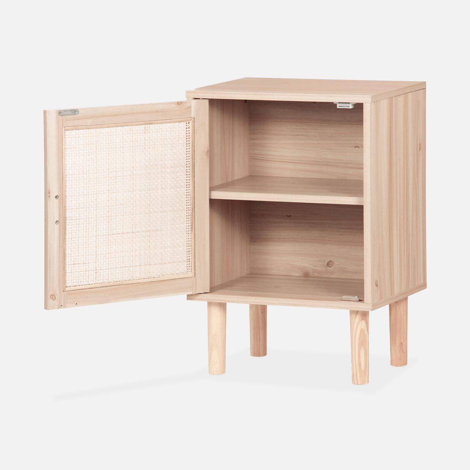 Set van 2 nachtkastjes met webbing en houtlook, 40x30x58cm, 2 compartimenten, 1 deur, rechte poten,sweeek,Photo6