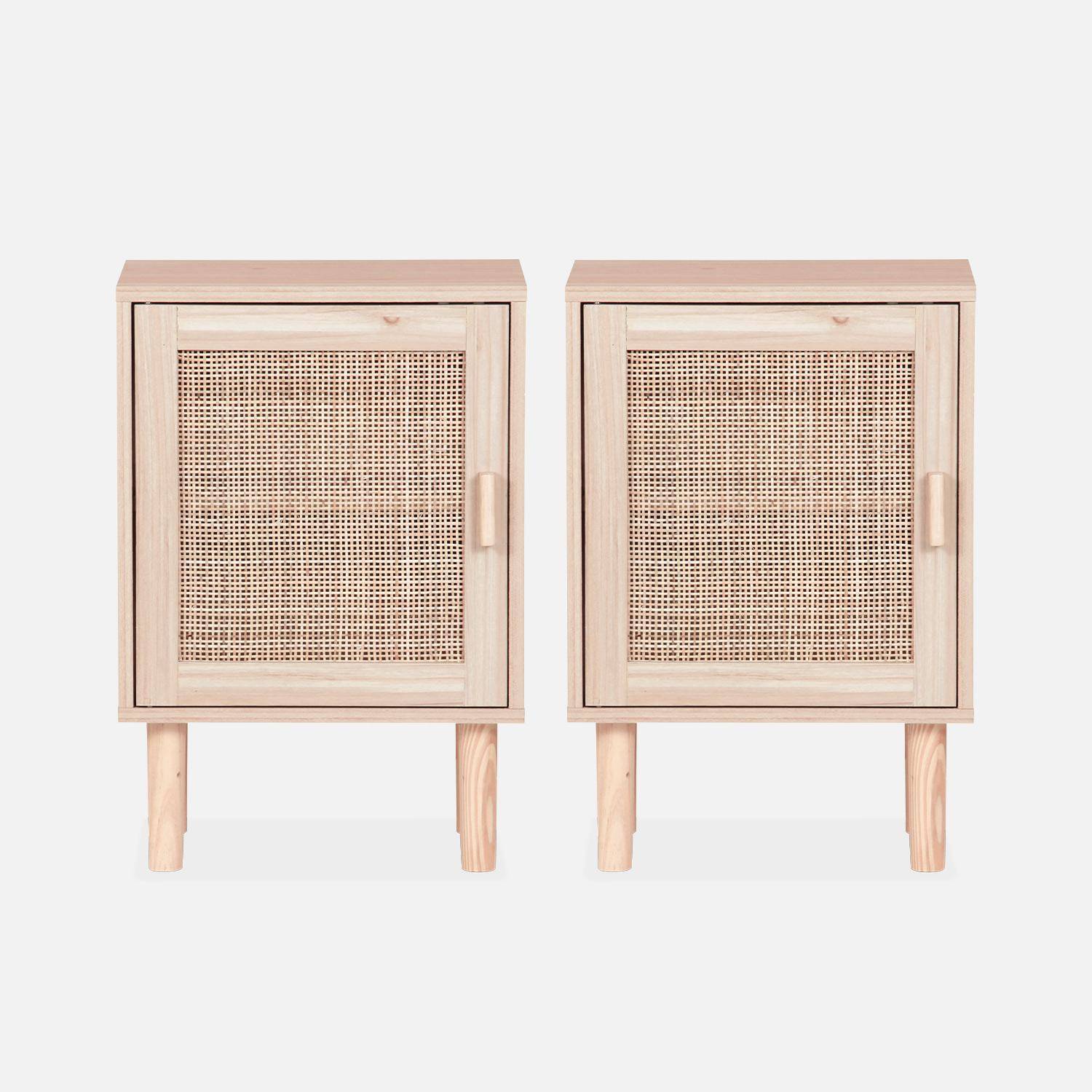 Pair of woven rattan 1-door bedside tables, 40x30x58cm - Camargue - Natural,sweeek,Photo5