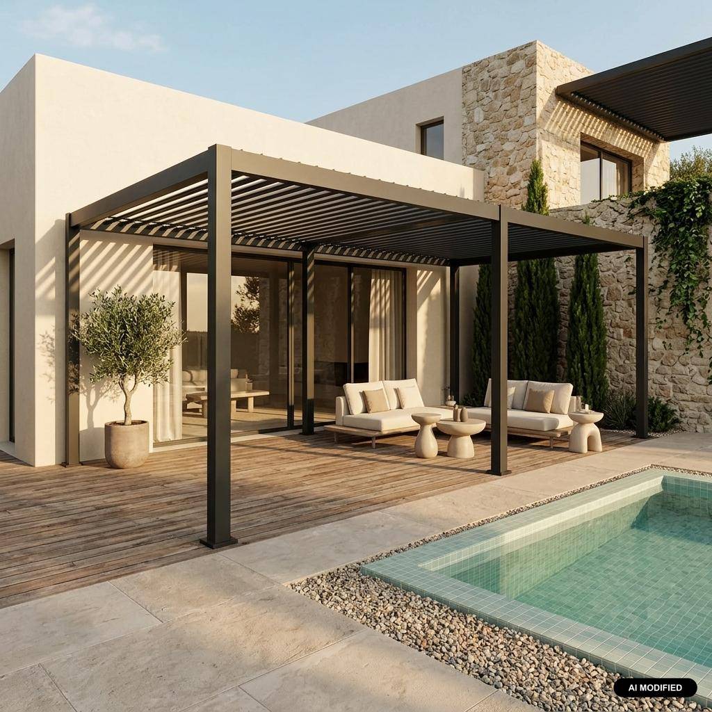 Pergola met lamellendak 6x3m aluminium verstelbare lamellen antraciet 591 x 301 x 257 cm - Triomphe Photo1