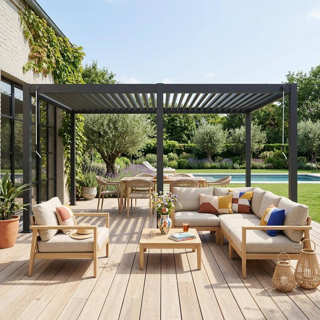 Pergola met lamellendak 6x3m aluminium verstelbare lamellen antraciet 591 x 301 x 257 cm - Triomphe Photo1