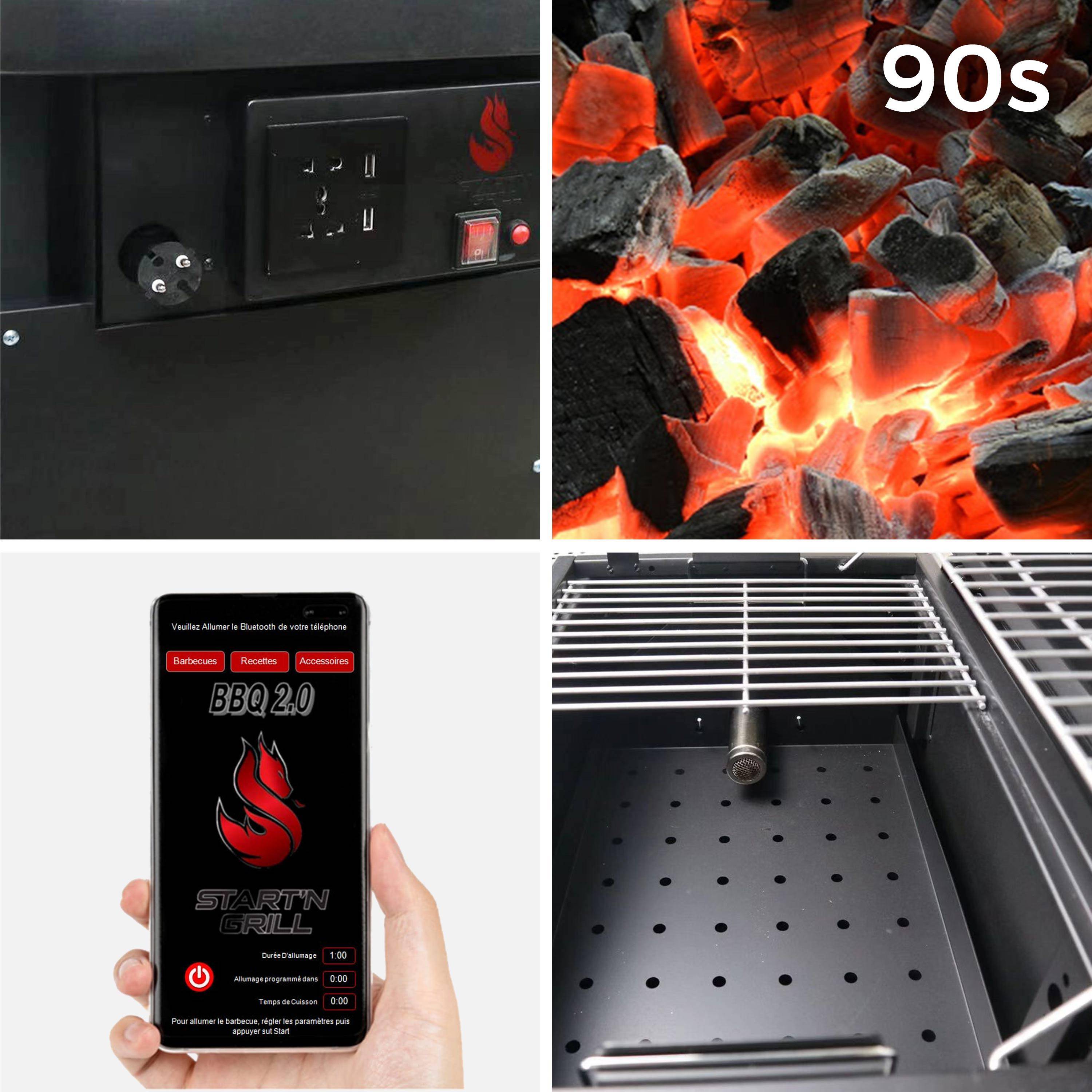 Barbecue a carvão - SNGONE 2.0 preto - Barbecue ligado por Bluetooth com ignição automática, tampa, grelha, luz LED USB, suporte para utensílios, grelhador para manter quente e recolha de cinzas,sweeek,Photo7