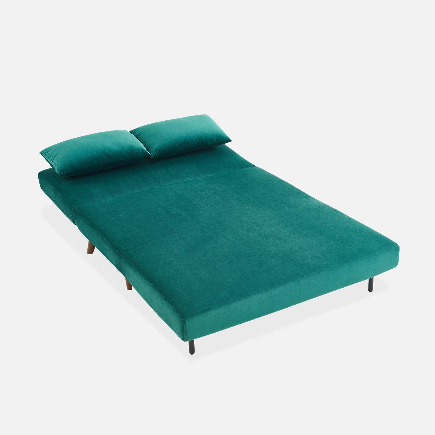 Sofá cama de 2 plazas verde - Guesta - patas de madera, asiento corrido, respaldo reclinable,sweeek,Photo8