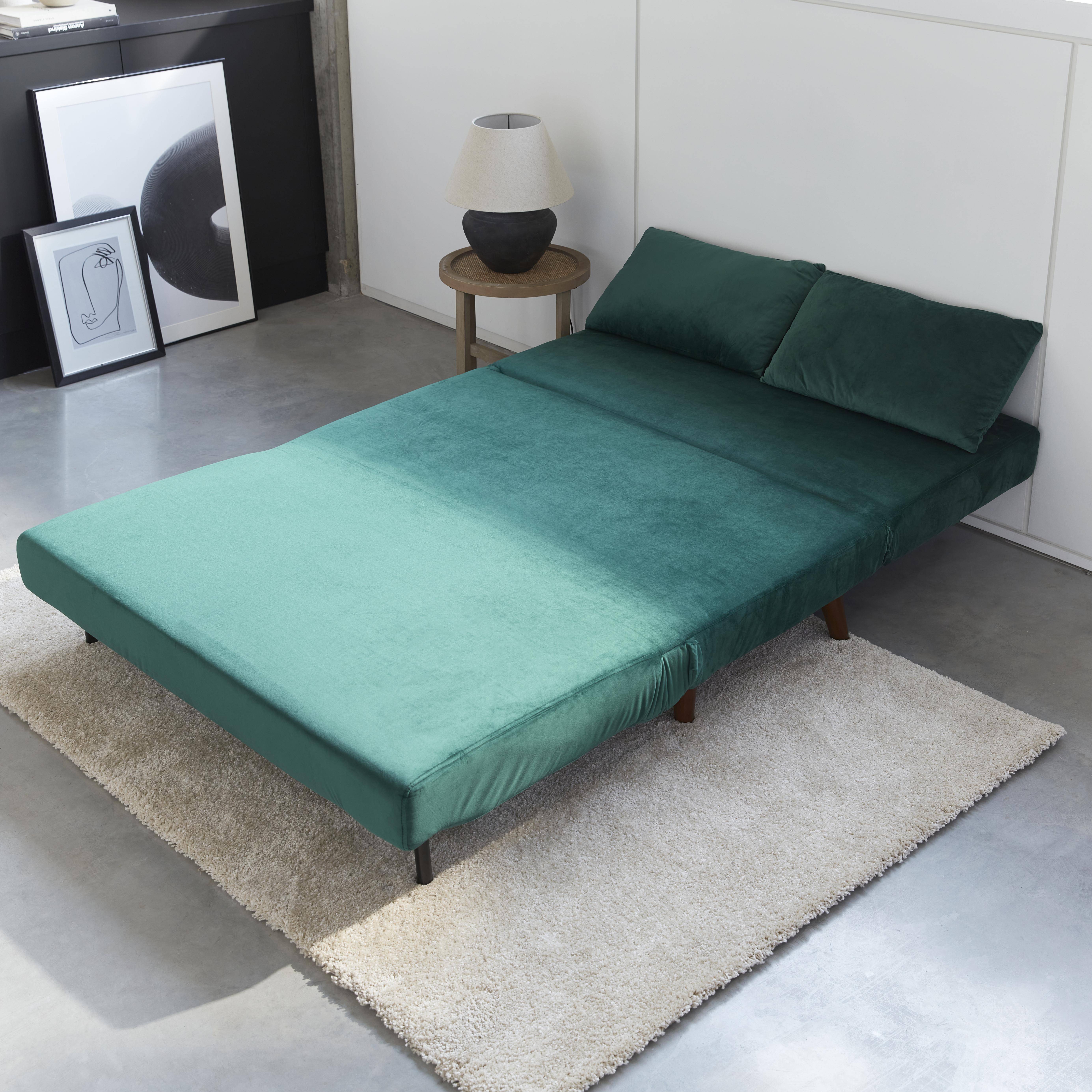 Sofá cama de 2 plazas verde - Guesta - patas de madera, asiento corrido, respaldo reclinable,sweeek,Photo2