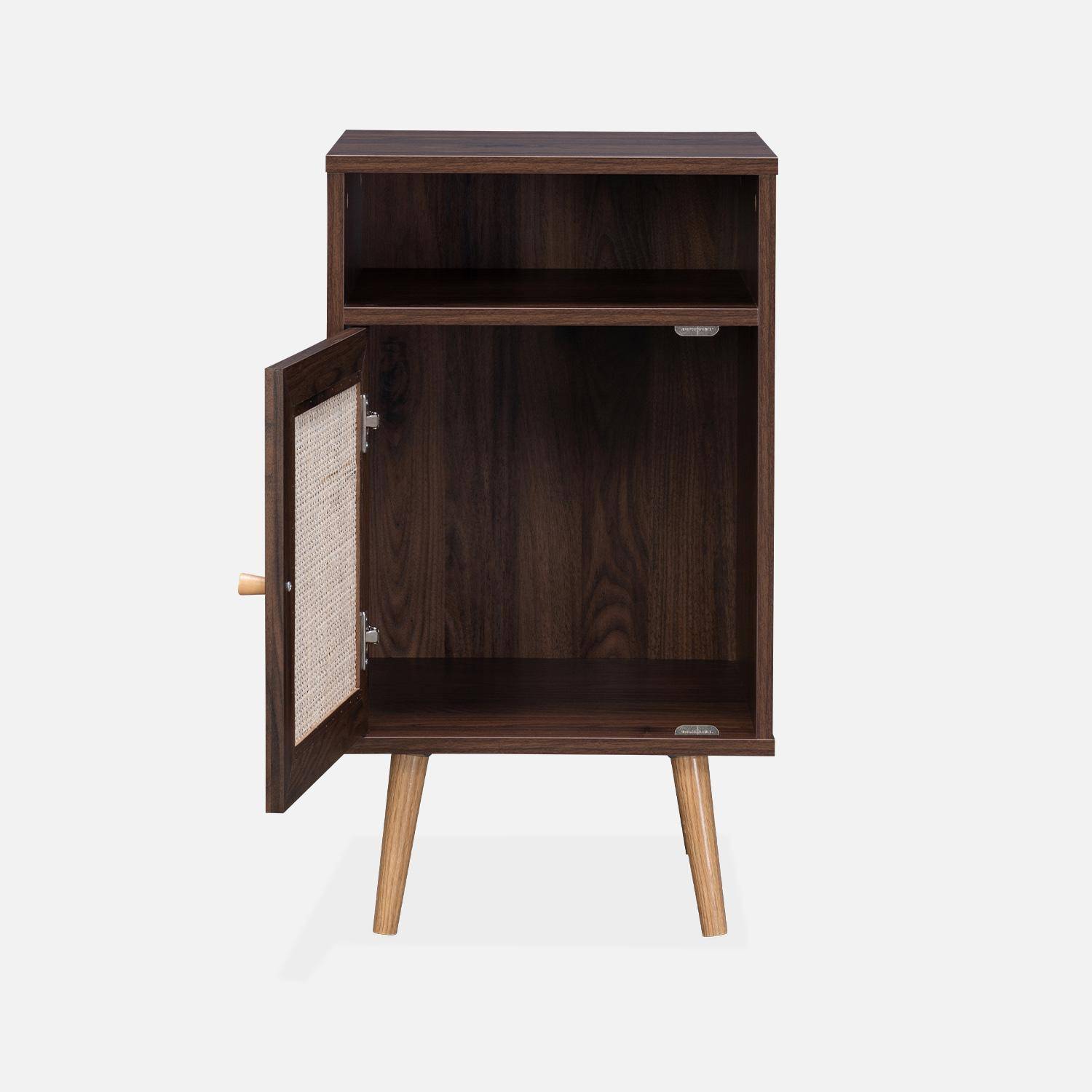 Scandi-style wood and cane rattan bedside table with cupboard, 40x39x70cm - Boheme - Dark Wood colour,sweeek,Photo4