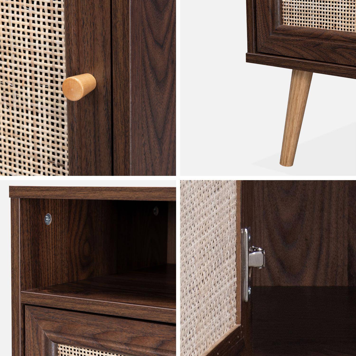 Scandi-style wood and cane rattan bedside table with cupboard, 40x39x70cm - Boheme - Dark Wood colour,sweeek,Photo5