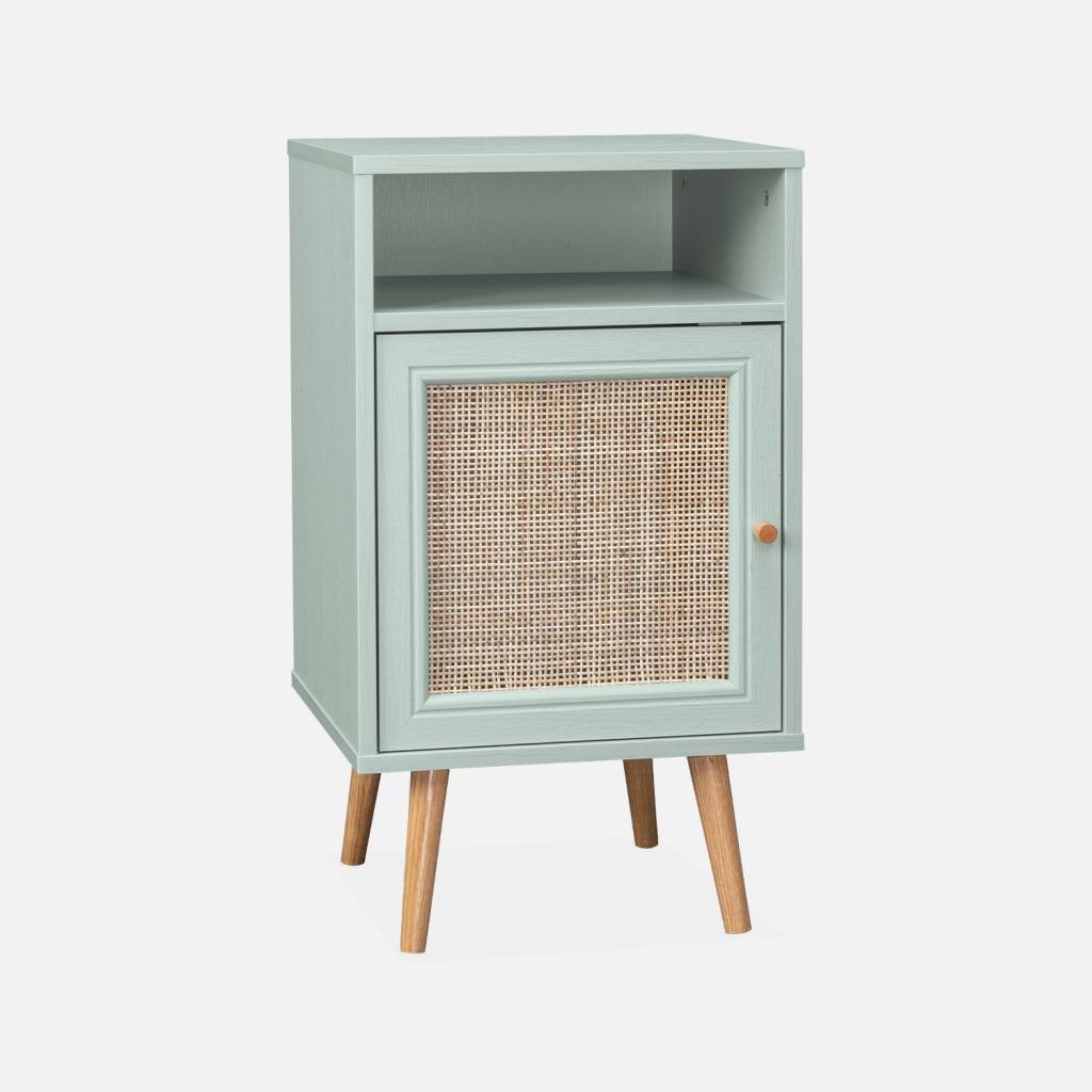 Mesa de cabeceira de vime escandinava, Verde celadon