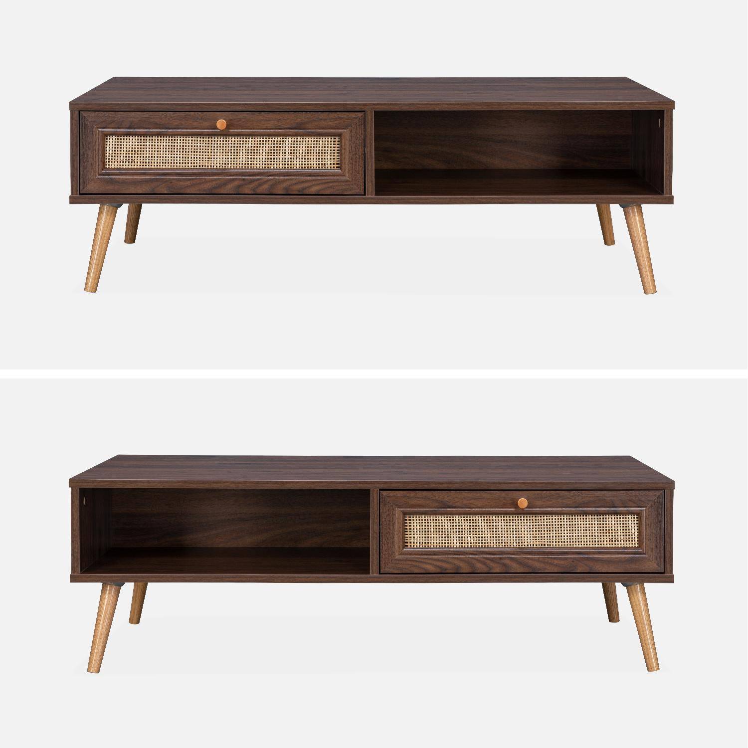 Table Basse Scandinave Rectangulaire Cannage 1 Tiroir
