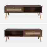 Table basse en cannage 110x59x39cm - Bohème - couleur bois foncé, 1 tiroir, 1 espace de rangement, pieds scandinaves Photo3