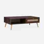 Table basse en cannage 110x59x39cm - Bohème - Couleur bois foncé, 1 tiroir, 1 espace de rangement, pieds scandinaves Photo2