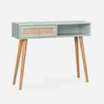 Wood and cane rattan Scandi-style console table, 100x30x81cm - Boheme - Water Green Photo2
