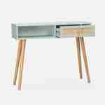 Wood and cane rattan Scandi-style console table, 100x30x81cm - Boheme - Water Green Photo4