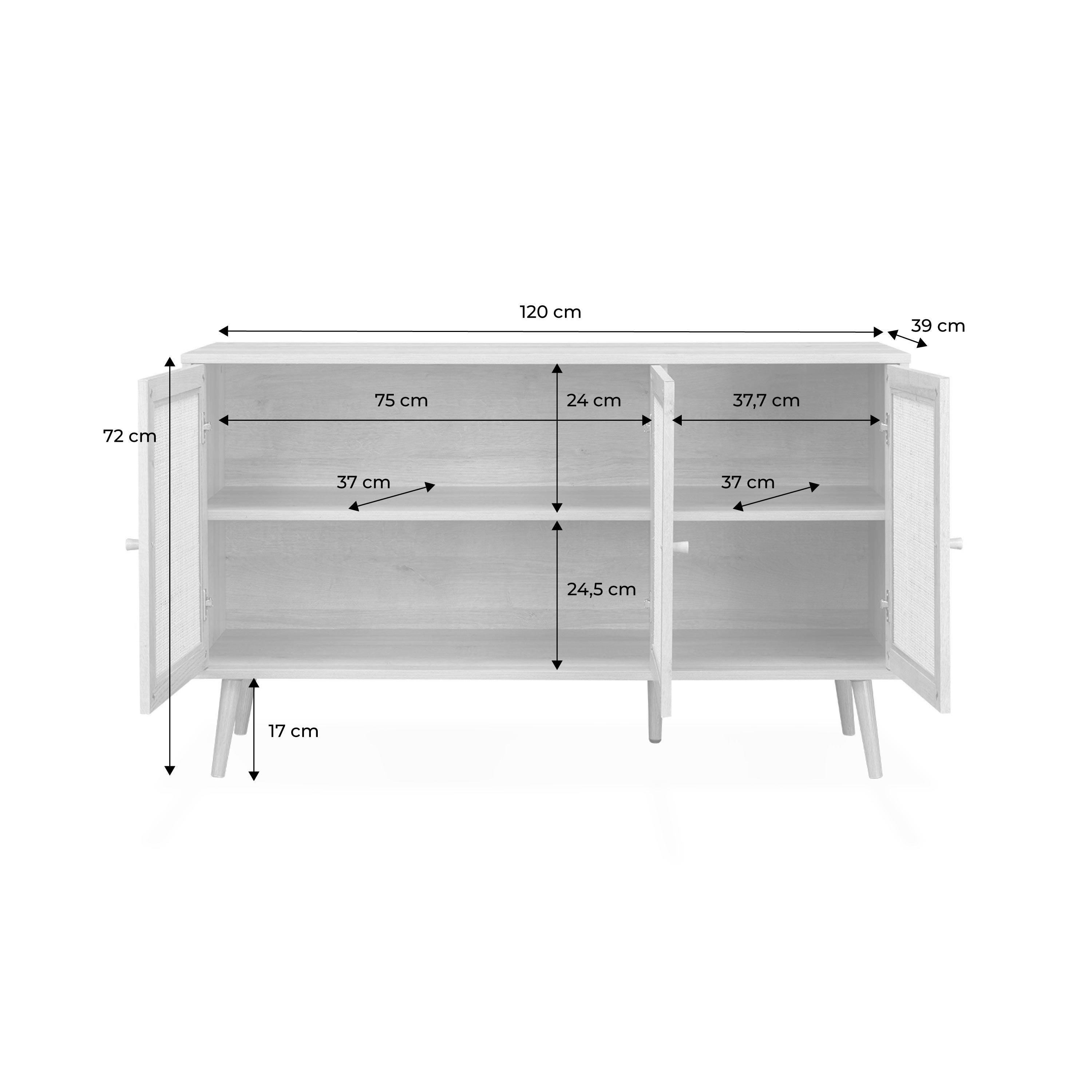 Credenza Moderna In Noce Con Ante In Rattan: Comò 3 Ante Con Gambe In Metallo Per Soggiorno O Camera Da Letto. Dimensioni: 129,8x40x76 Cm