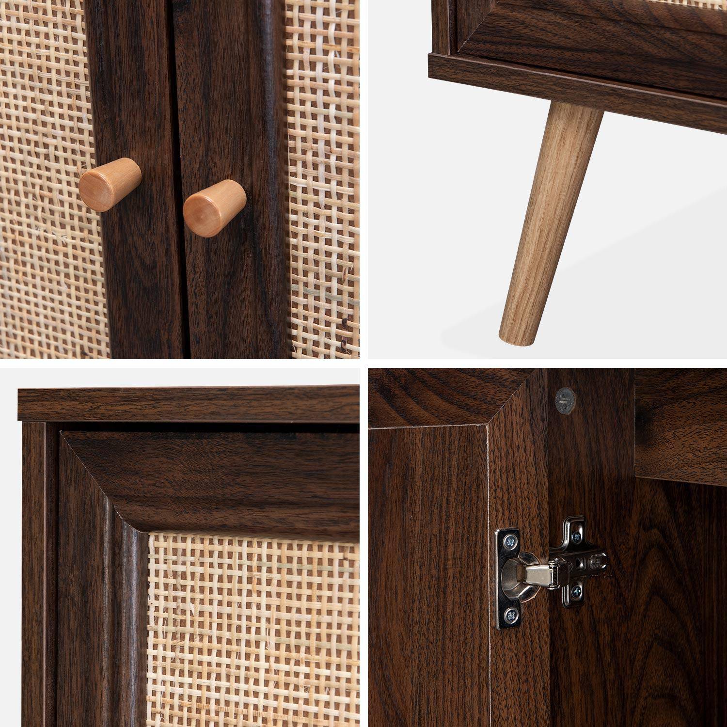Wood and cane rattan detail sideboard, 2 doors & 3 drawers, Dark wood , L150xW39xH79cm ,sweeek,Photo4